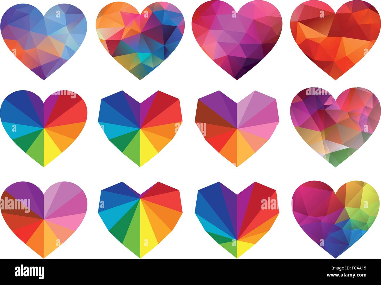 abstract geometric hearts, set of vector design elements Stock Vector
