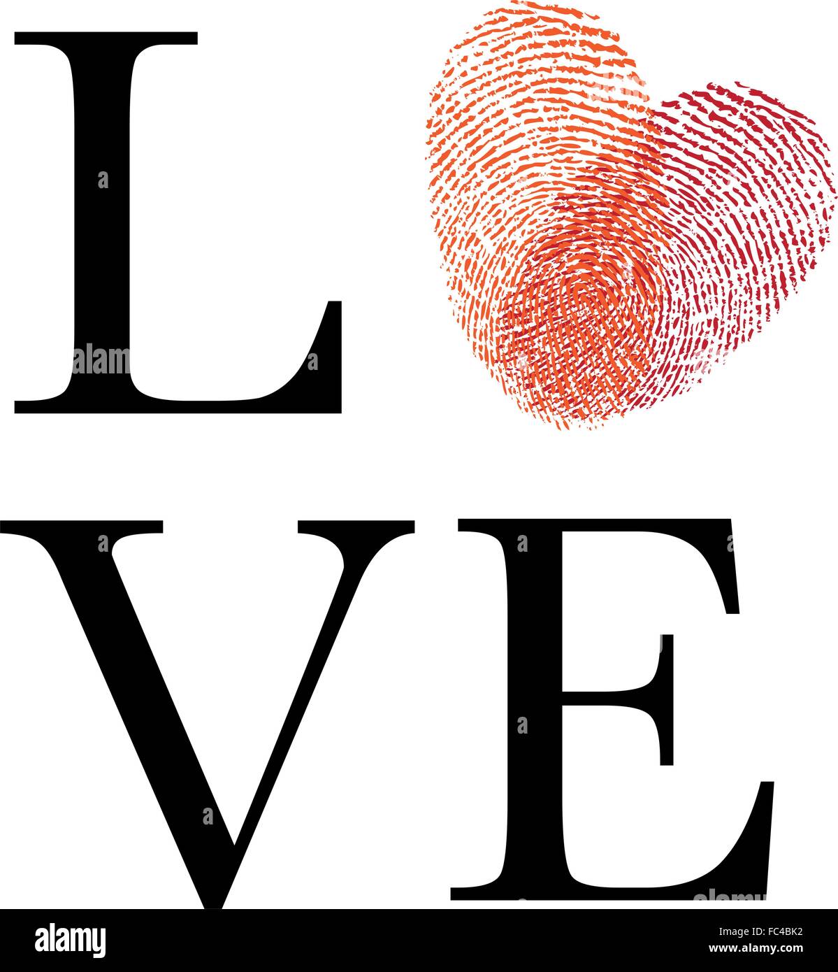 Love with red fingerprint heart, vector illustration Stock Vector