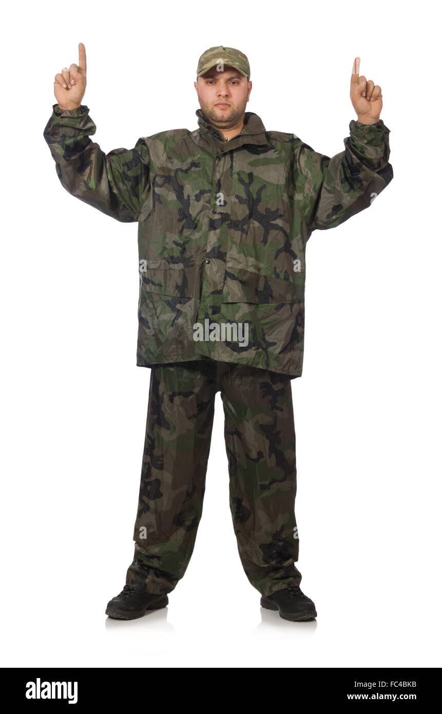 Young man in soldier uniform isolated on white Stock Photo Alamy