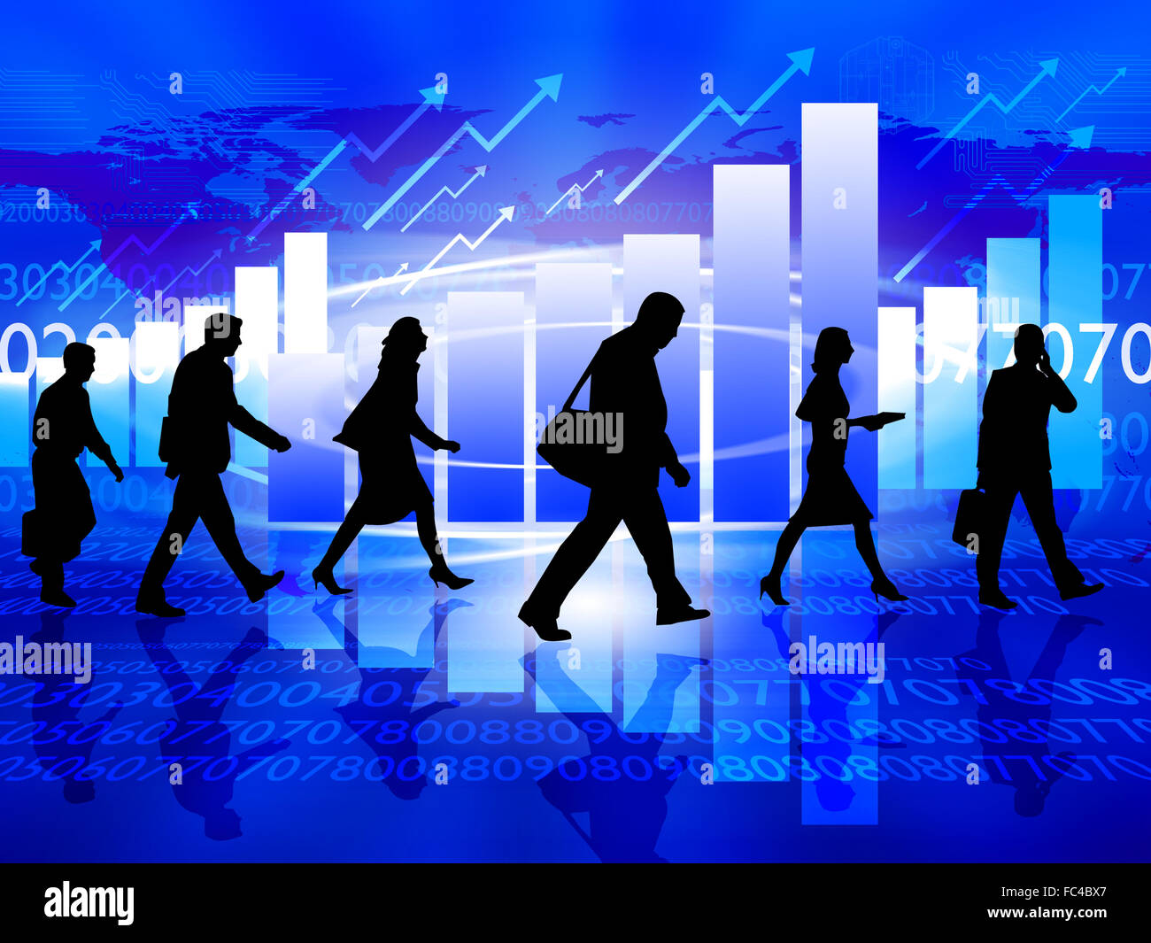 Silhouettes of people in the abstract business background Stock Photo ...