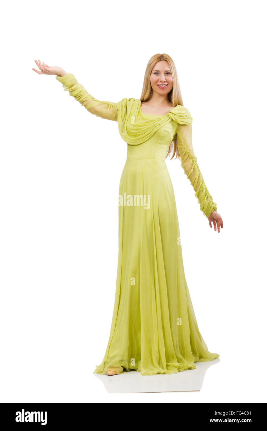 Pretty girl in elegant green dress isolated on white Stock Photo - Alamy