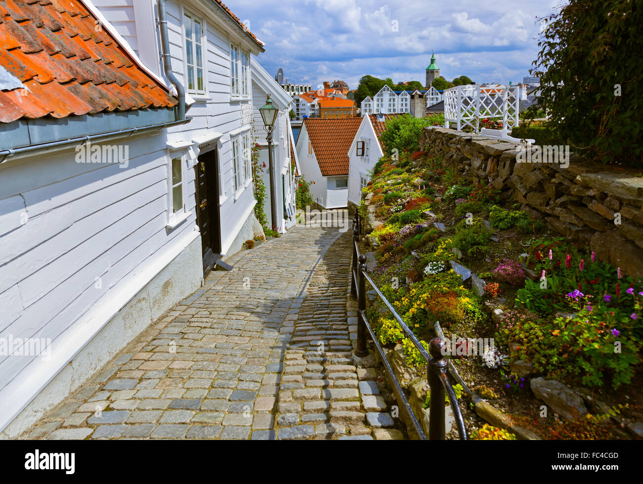 Street in old centre of Stavanger - Norway Stock Photo