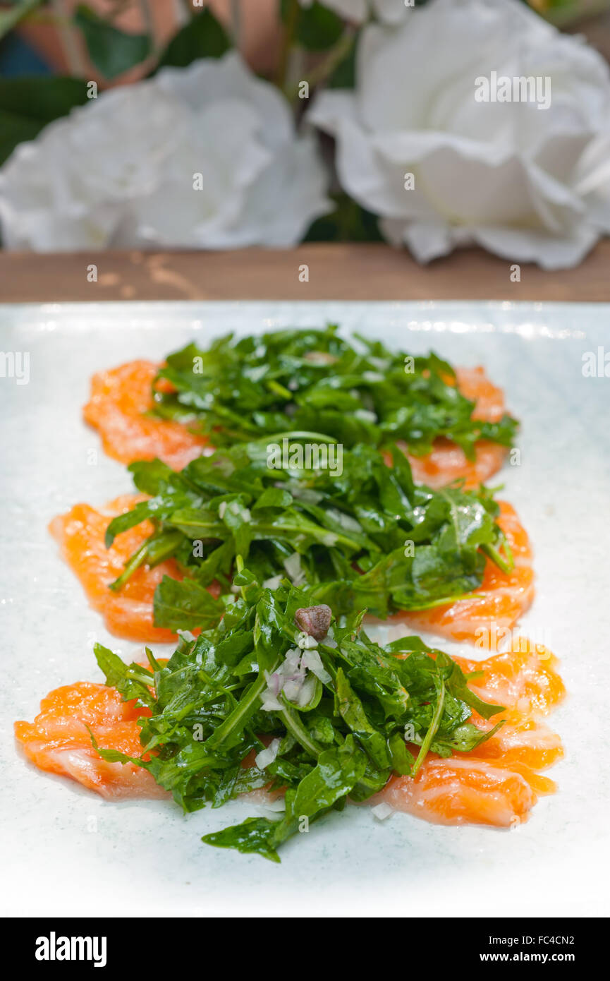 fresh salmon carpaccio Stock Photo Alamy