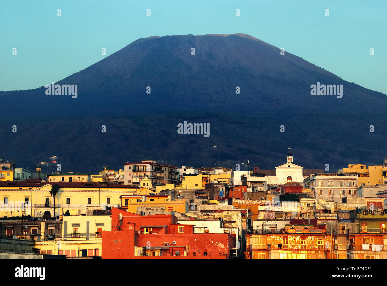 Torre del Greco, Campania, Italy. Vesuvius looming over the town. Stock Photo