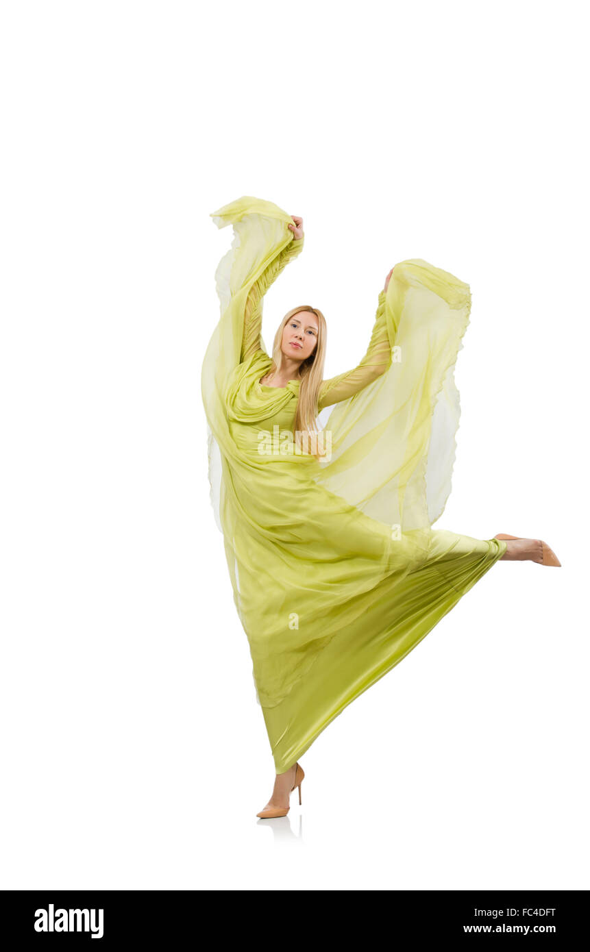 Pretty girl in elegant green dress isolated on white Stock Photo - Alamy