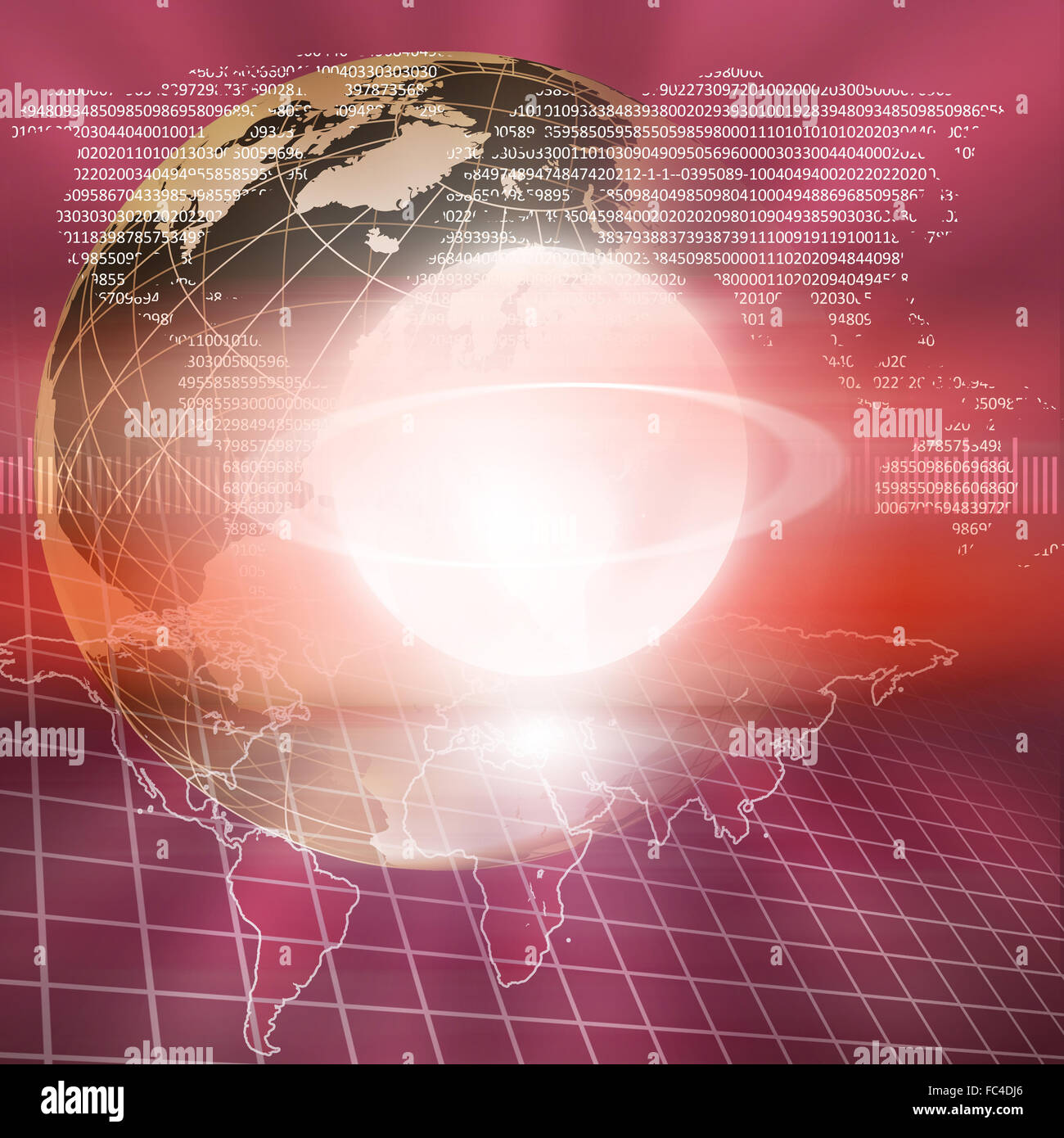 world map illustration with communication and technology symbols Stock ...