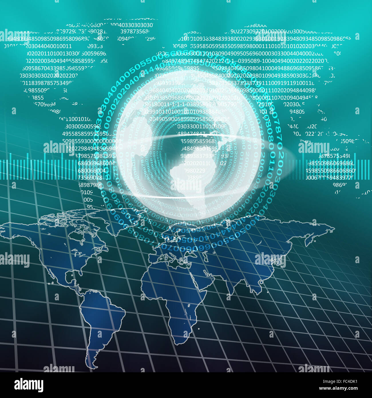 world map illustration with communication and technology symbols Stock ...