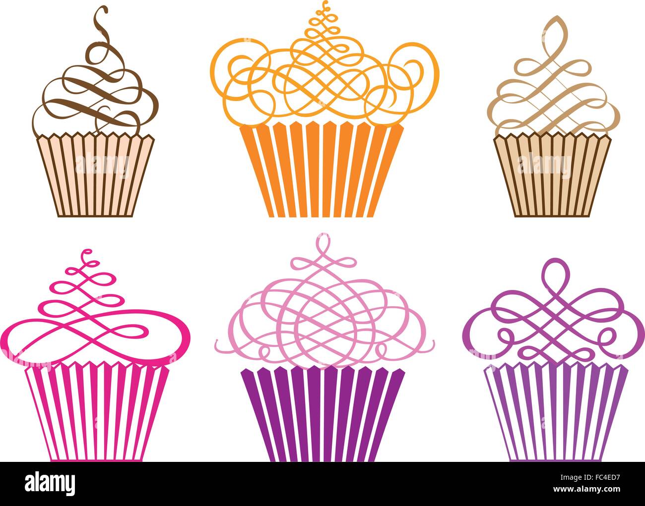 set of decorative cupcake designs, vector illustration Stock Vector