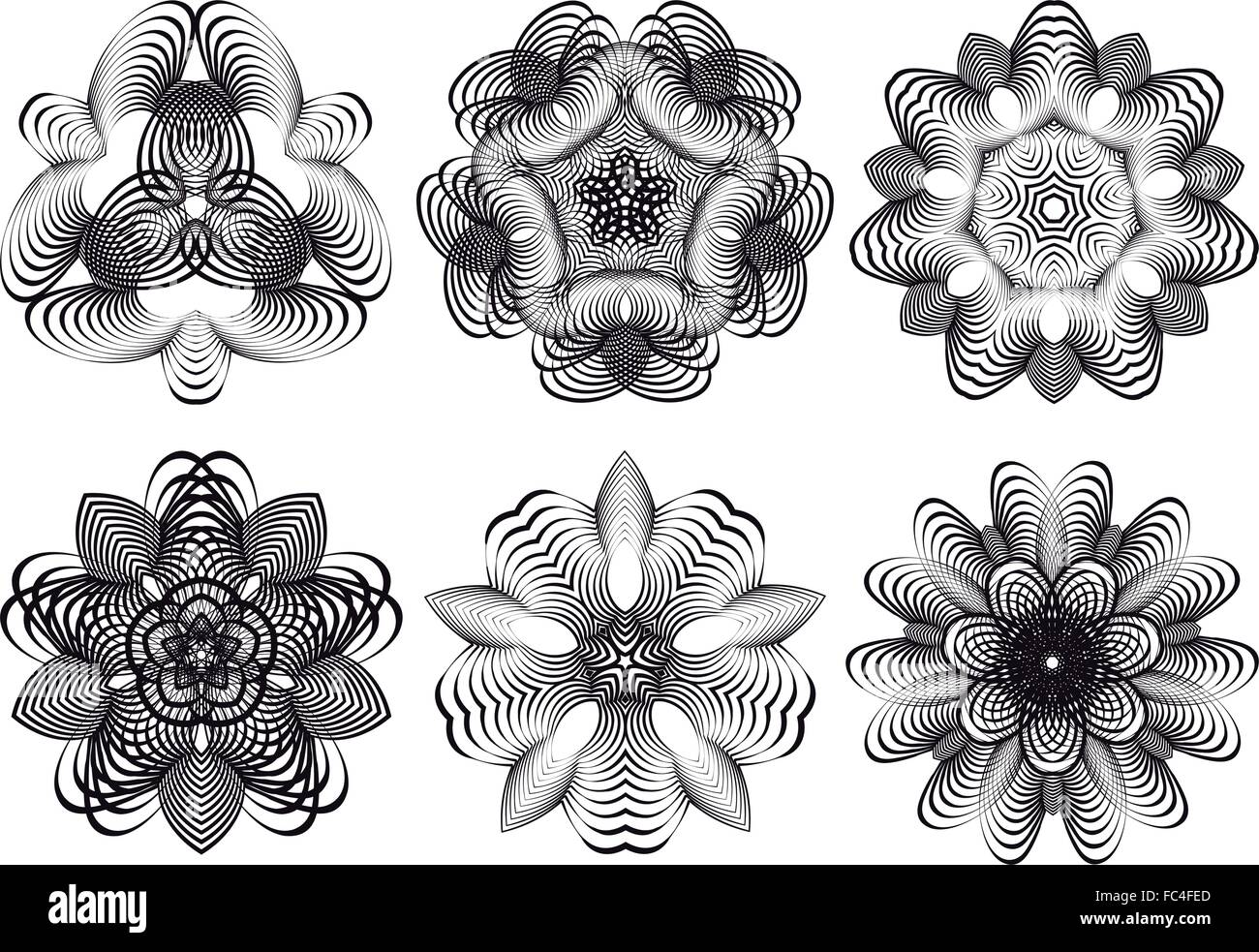 Set of abstract geometric flowers, vector design elements Stock Vector
