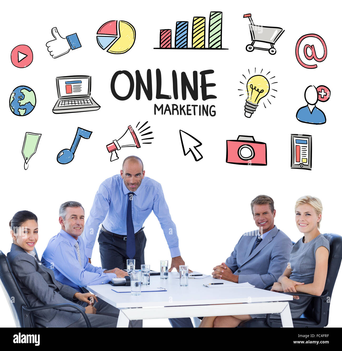 Composite image of happy business people looking at camera Stock Photo ...