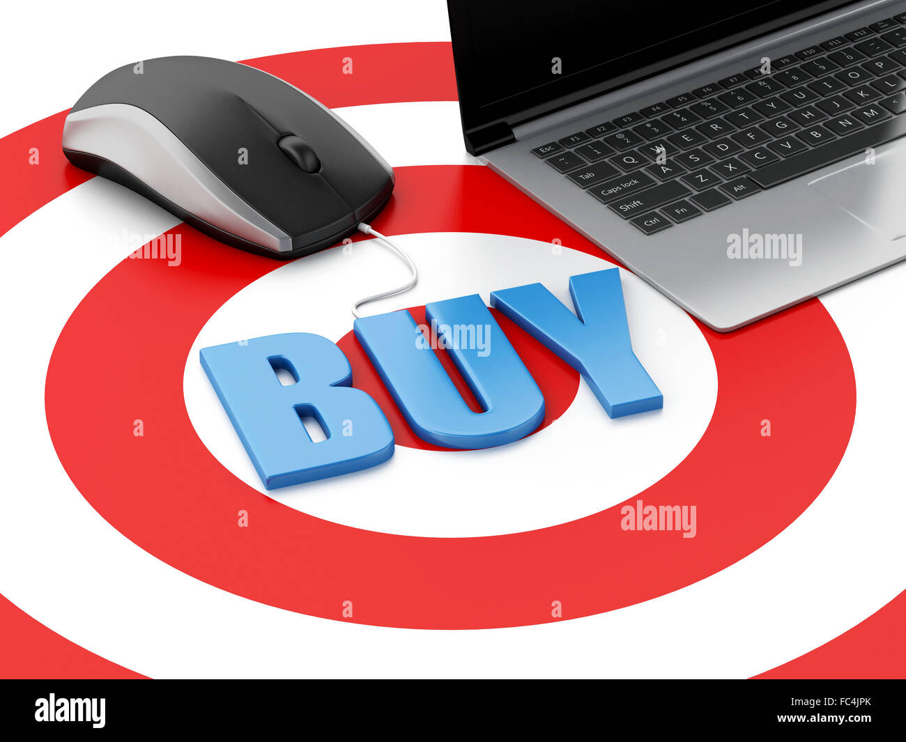 3d Laptop pc and computer mouse on target Stock Photo Alamy