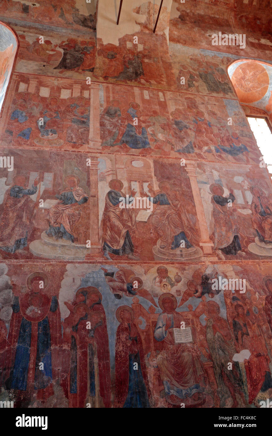 Fresco's inside the Cathedral of Our Lady of the Sign in Novgorod, Novgorod Oblast, Russia. Stock Photo