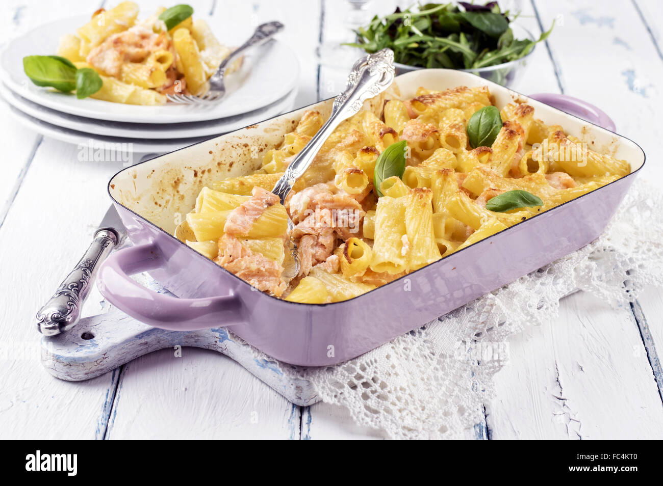 Salmon Pasta Bake Stock Photo - Alamy