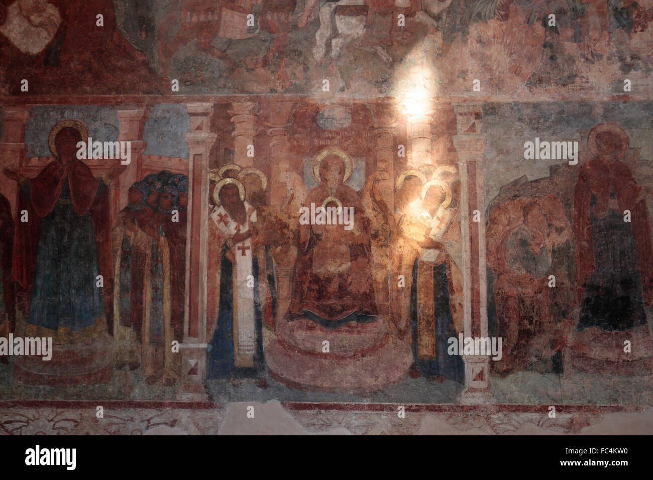 Fresco's inside the Cathedral of Our Lady of the Sign in Novgorod, Novgorod Oblast, Russia. Stock Photo