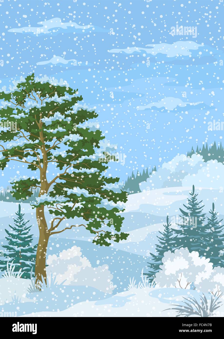 Winter Christmas Landscape with Trees and Snow Stock Vector Image & Art ...
