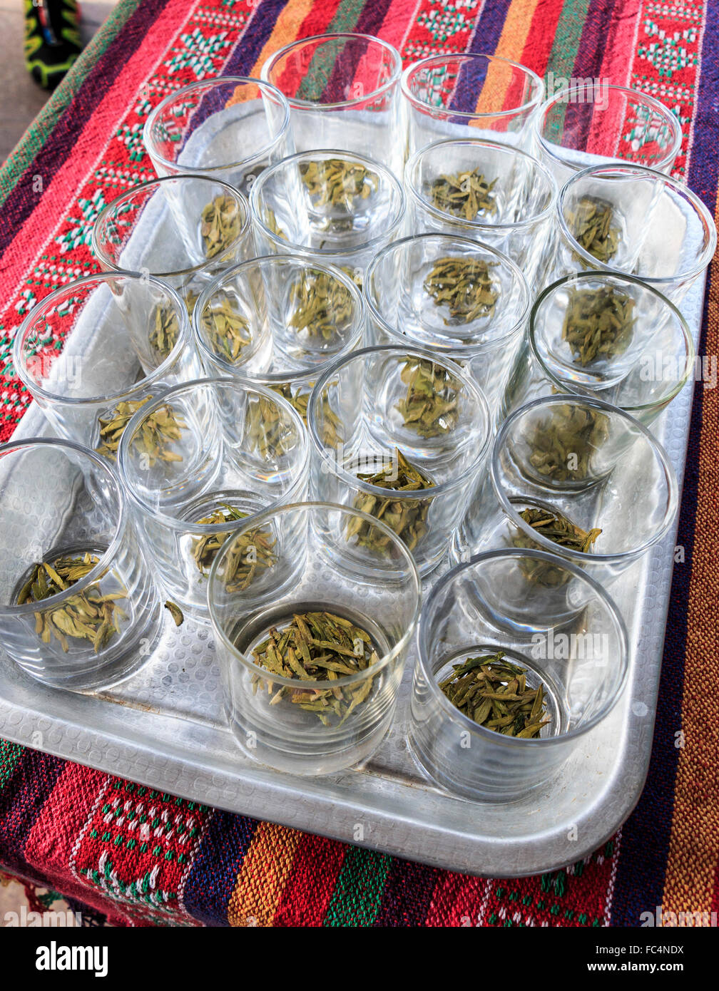Just brewed green tea at Meijiawu Tea Village on west end of Hangzhou’s West Lake. The village is famous for its Longjing tea Stock Photo