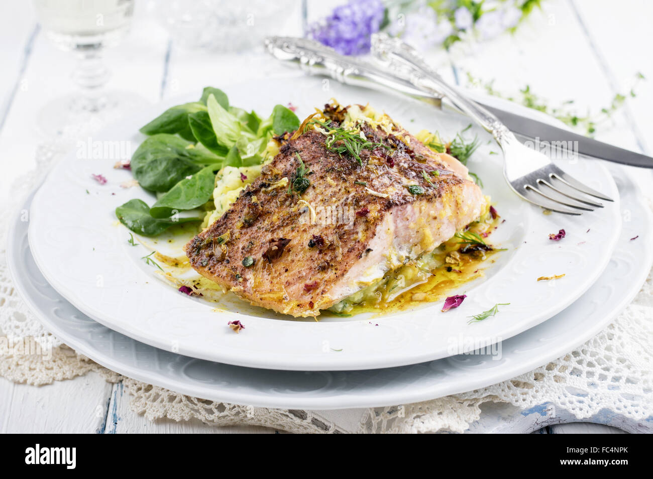 Filf Filet with Mashed Potatoes Stock Photo - Alamy