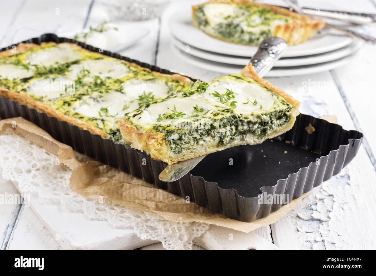 Mozzarella Spinach Tarte Stock Photo Alamy