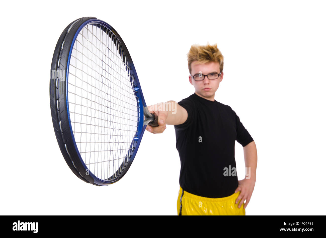 Funny tennis player isolated on white Stock Photo - Alamy
