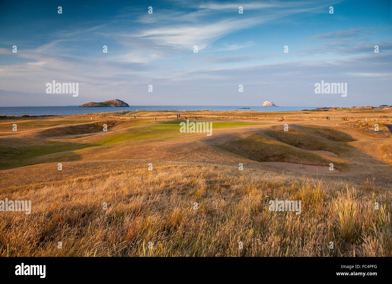 North Berwick Golf Club course view with Bass Rock Stock Photo Alamy