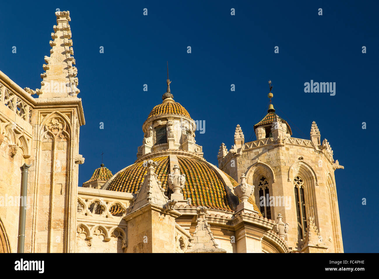 Tarragona Cathedral roof against a clear blue sky Stock Photo
