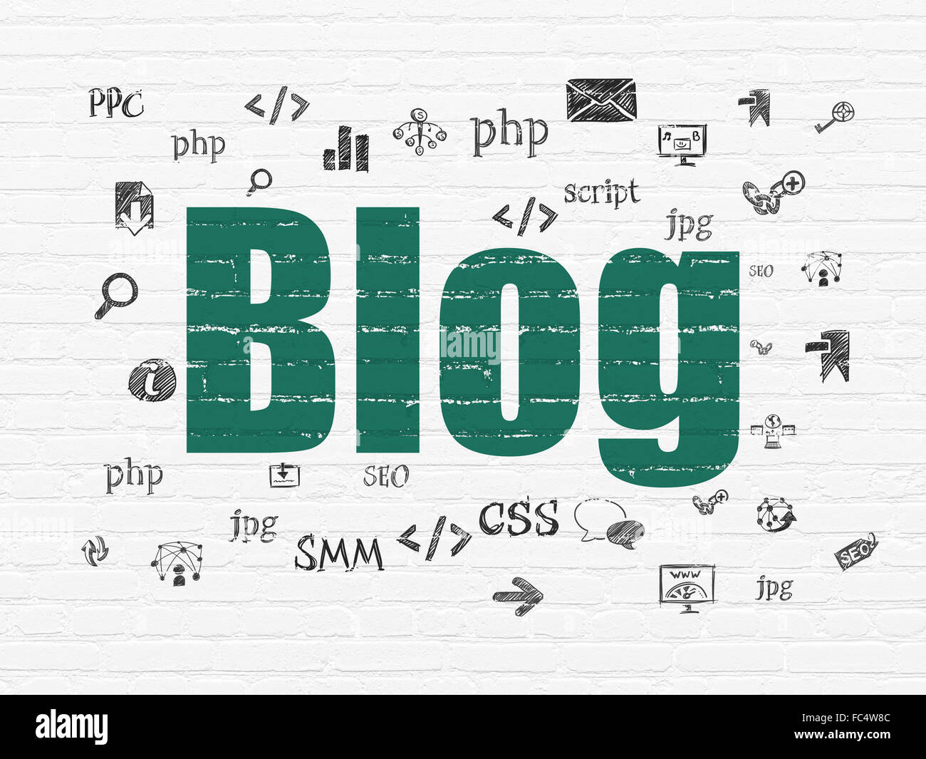 Web development concept: Blog on wall background Stock Photo - Alamy