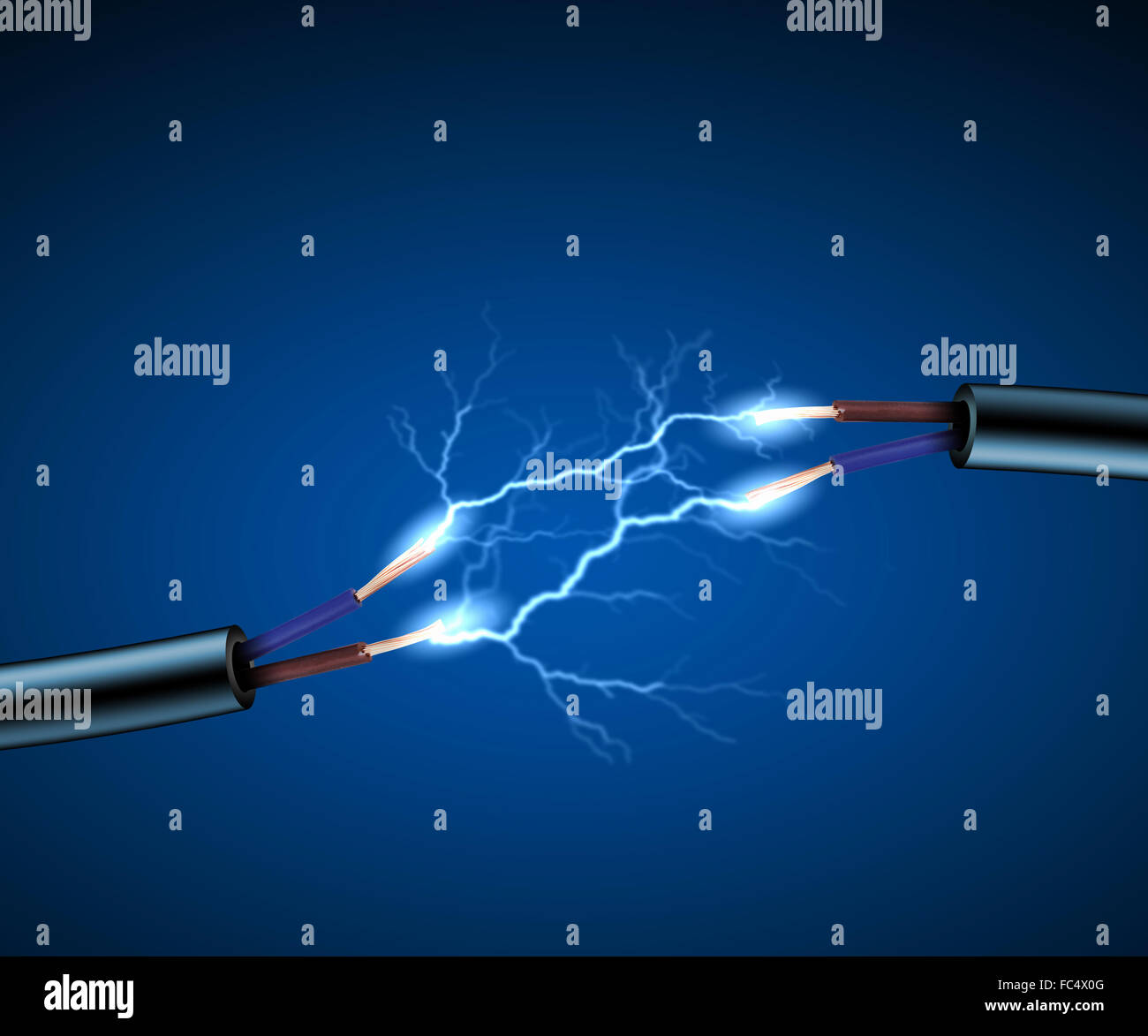 Electric cord with electricity sparkls as symbol of power Stock Photo