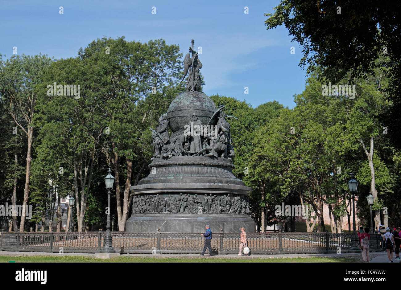 The Millennium of Russia Monument in the grounds of the Kremlin, Veliky Novgorod, Novgorod Oblast, Russia. Stock Photo