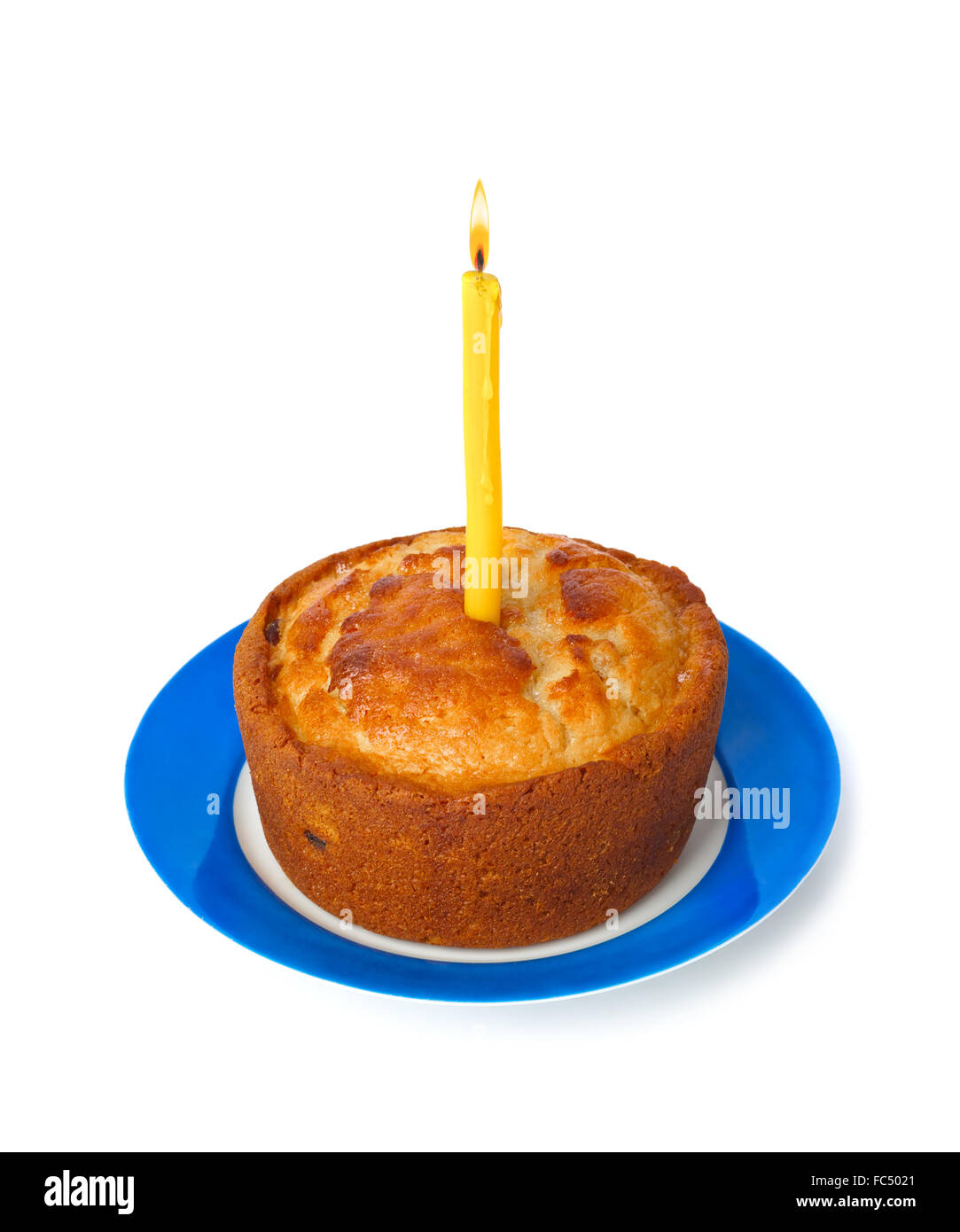 Cake and burning candle Stock Photo Alamy