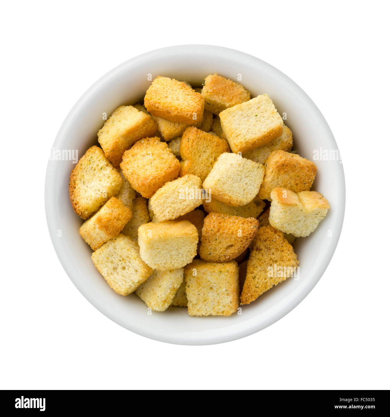 Croutons in a Ceramic Bowl Stock Photo