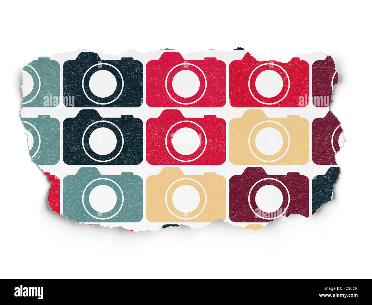 Travel concept: Photo Camera icons on Torn Paper background Stock Photo