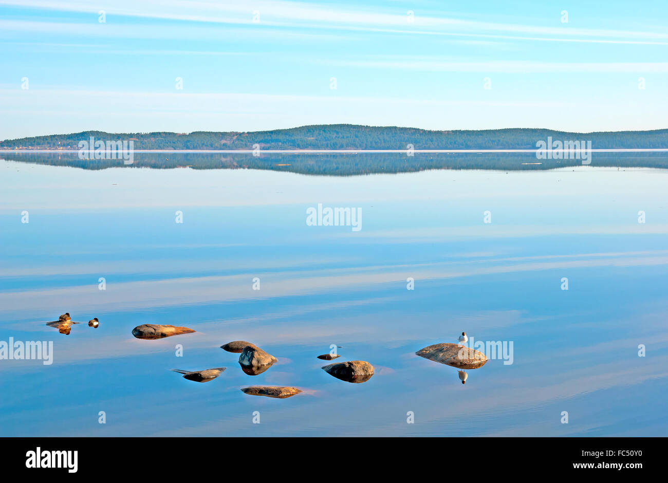 Early morning on the Lake Onega in Petrozavodsk. Karelia. Russia Stock Photo