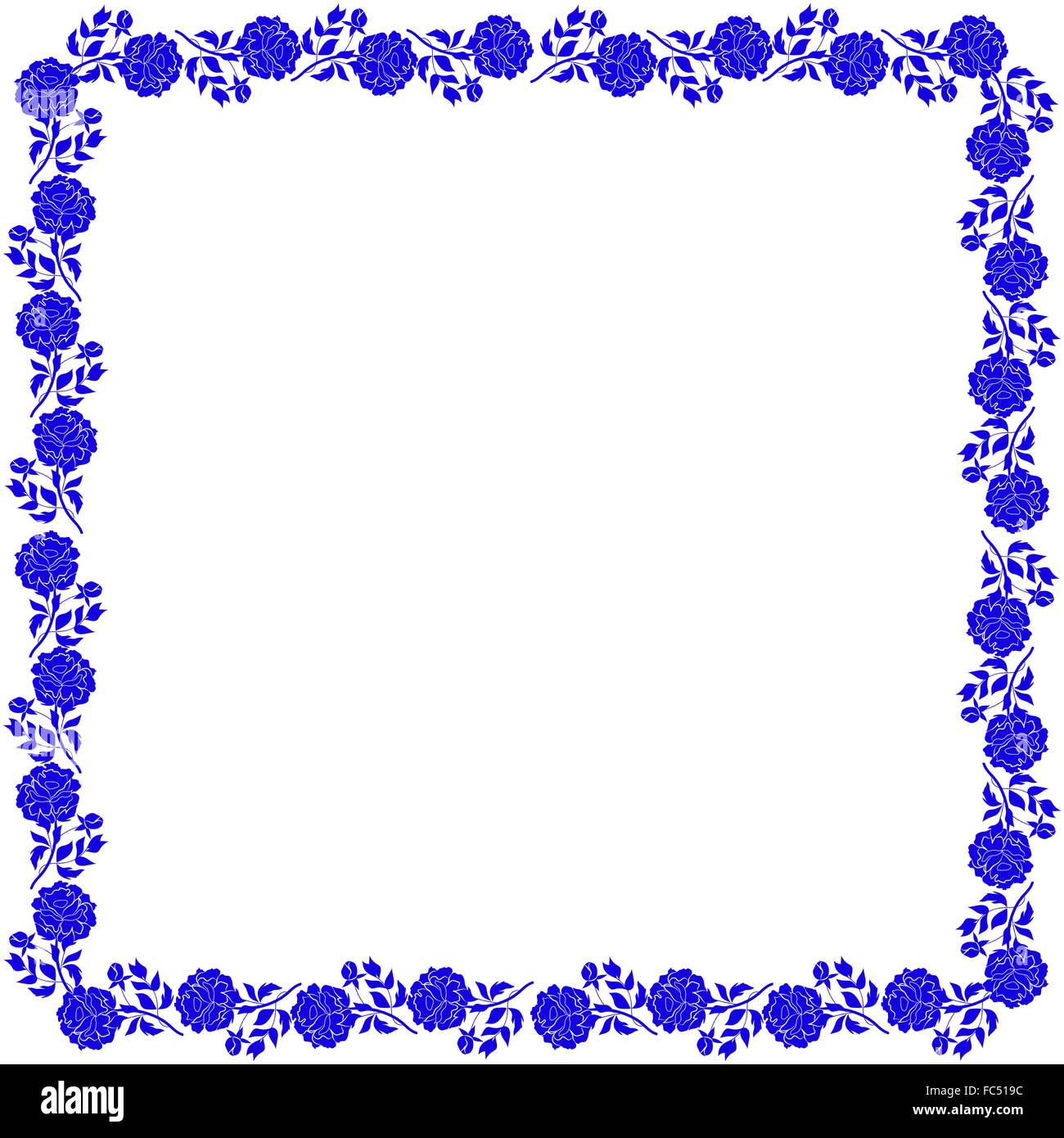 Delicate frame with blue peony flowers isolated on white background ...