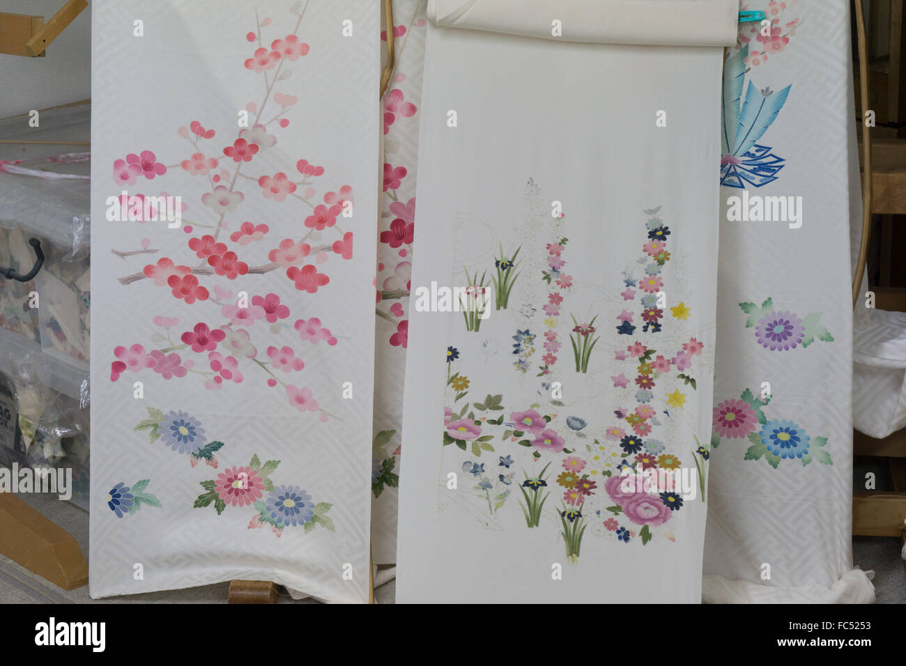 Japan hand painted kimono fabric Stock Photo