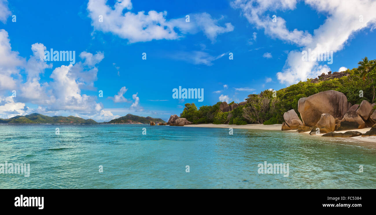 Famous beach Source d'Argent at Seychelles Stock Photo