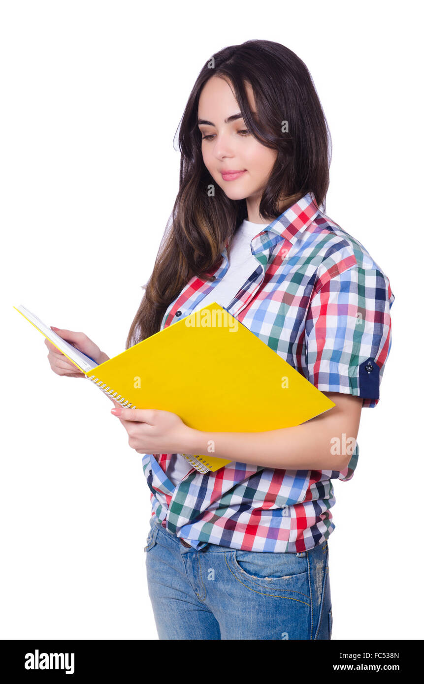 Student girl with books on white Stock Photo - Alamy