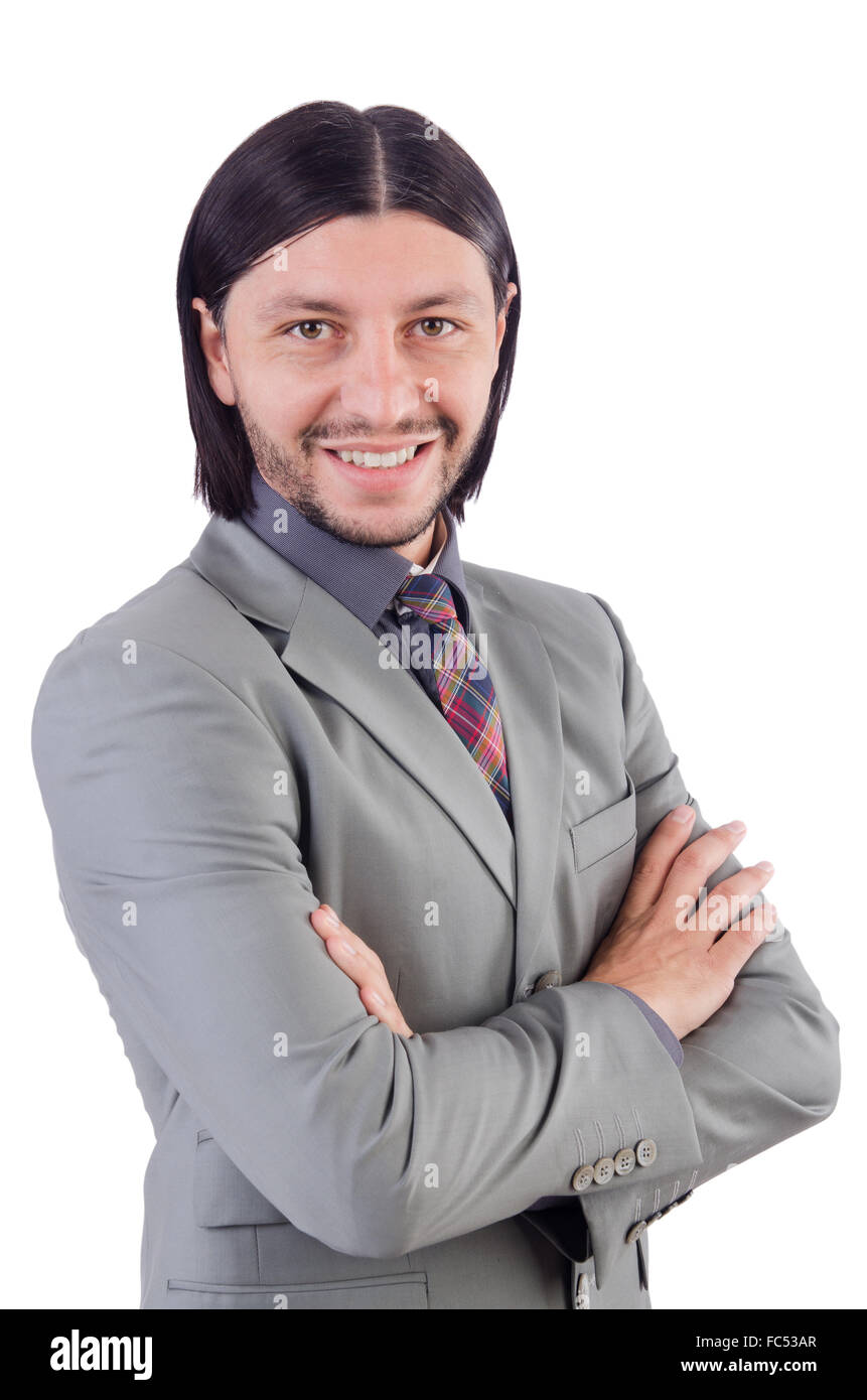 Young businessman in gray suit isolated on white Stock Photo - Alamy