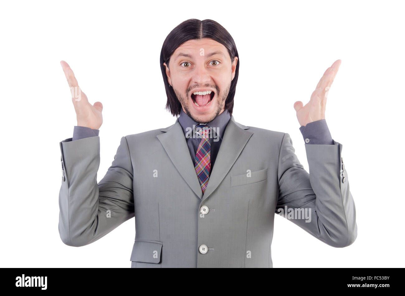 Young businessman in gray suit isolated on white Stock Photo - Alamy