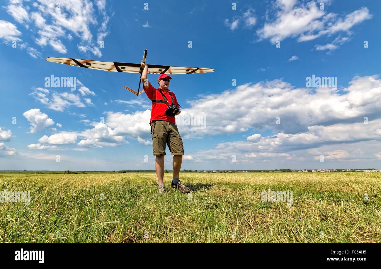 Man Launches into the Sky RC Glider Stock Photo Alamy