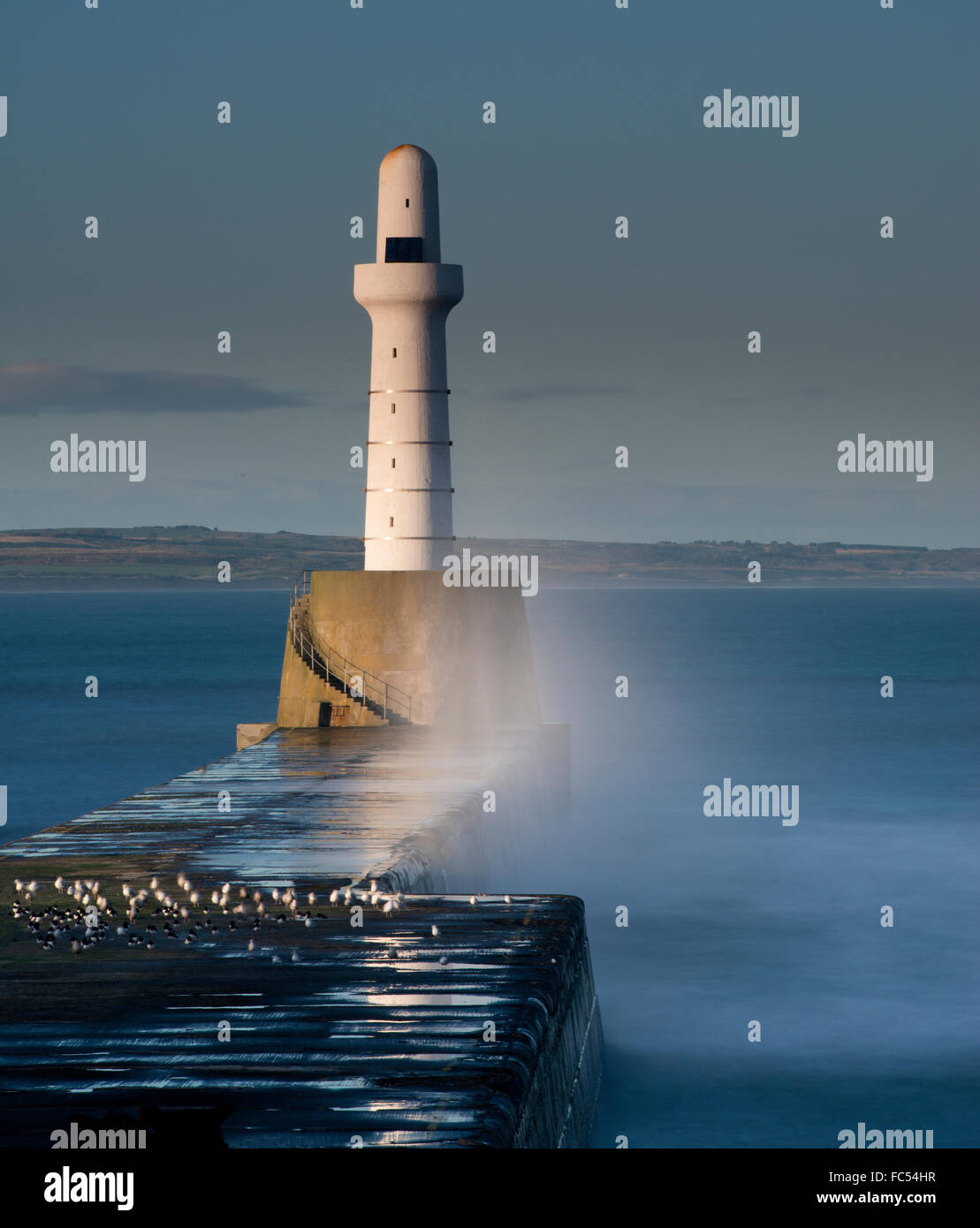 Aberdeen lighthouse reflections,Scotland. Stock Photo