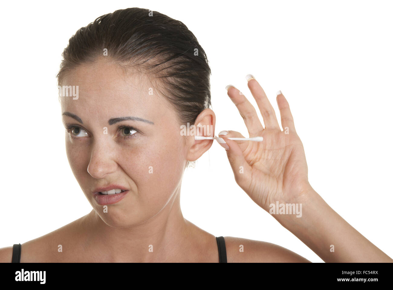 Woman cleans ears cotton buds Stock Photo Alamy