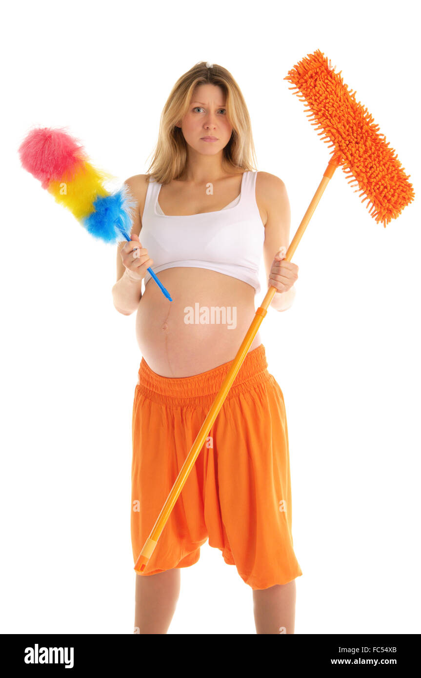 pregnant woman with a mop Stock Photo Alamy