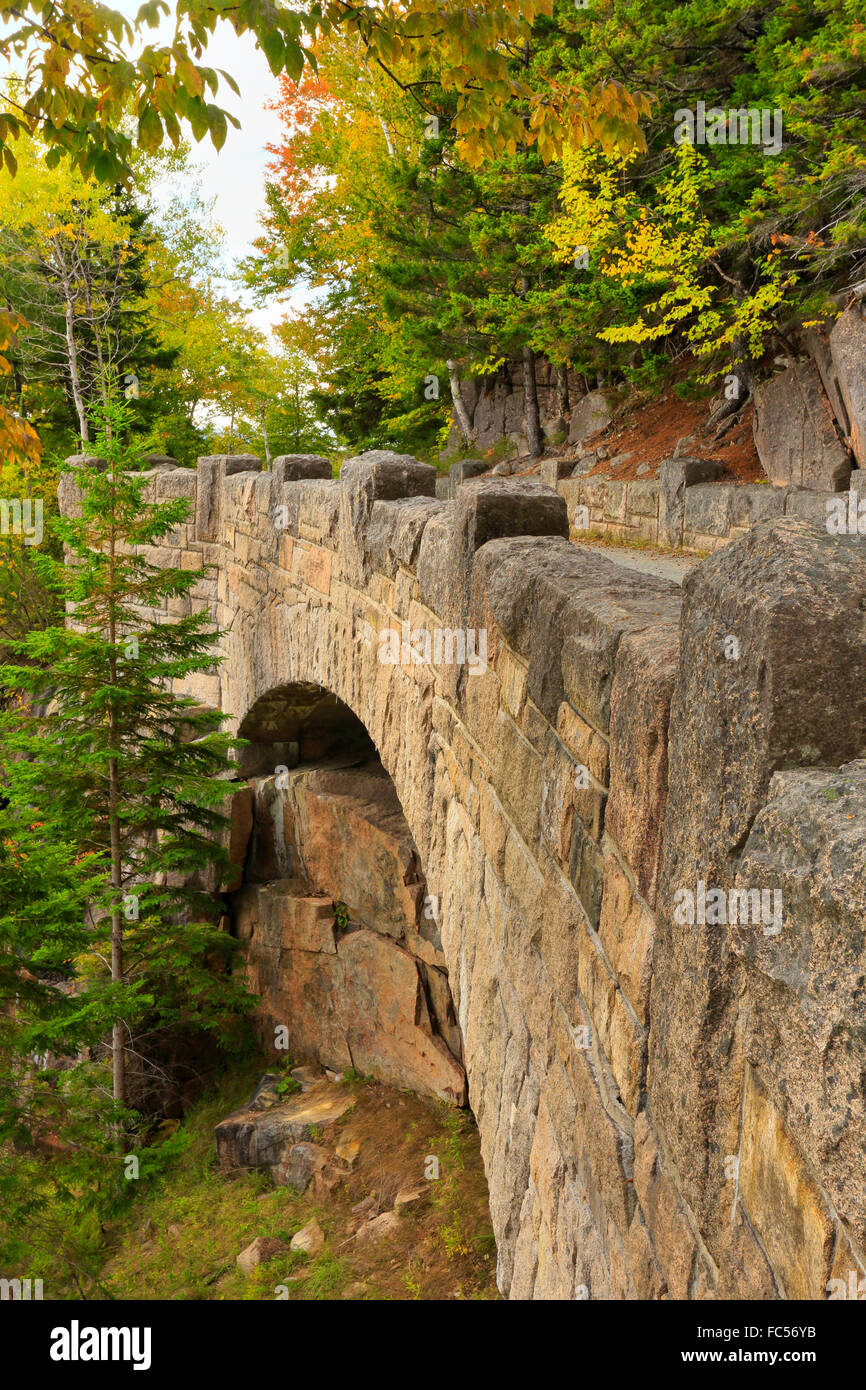 Cliffside Bridge, Jordan Stream Loop Carriage Road, Acadia National Park, Maine, USA Stock Photo