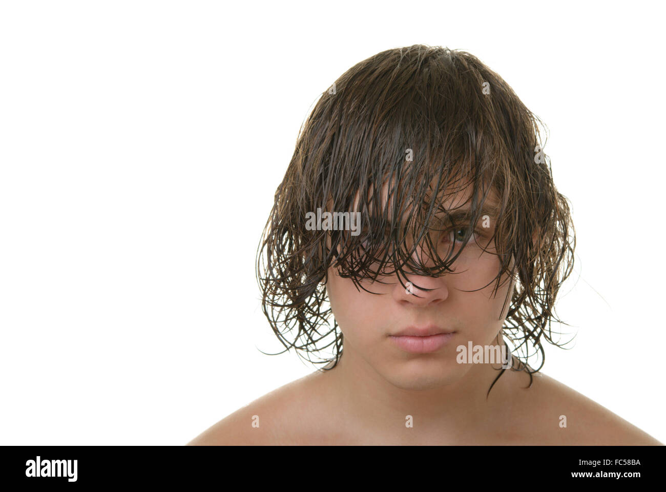 Teenager with long wet hair it Stock Photo