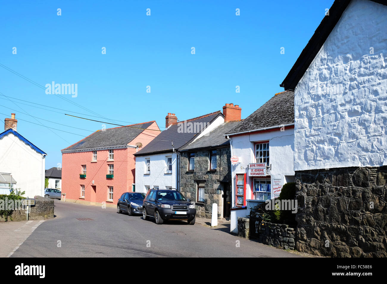 Village street at St.Keverne in Cornwall, England, UK Stock Photo