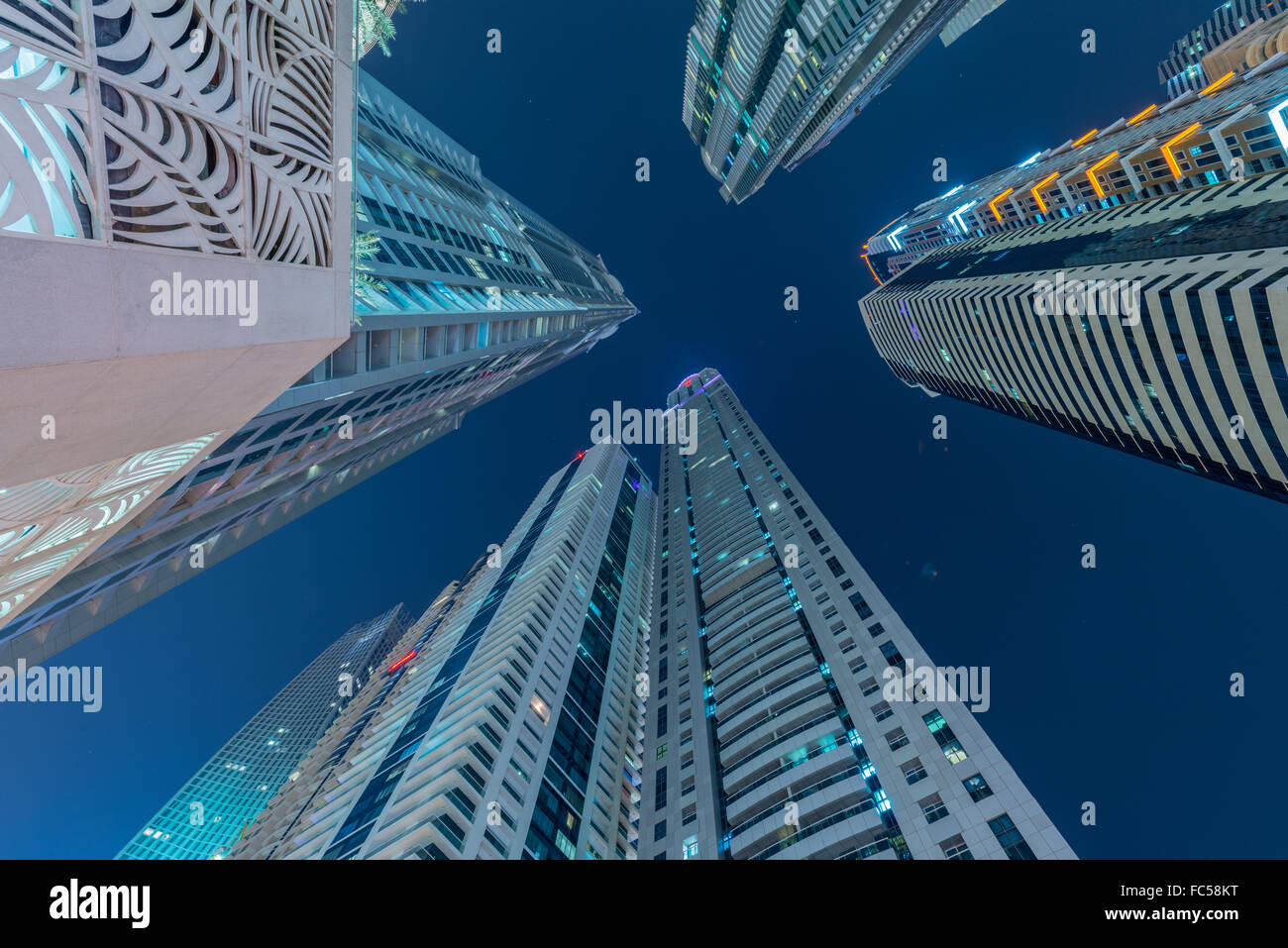 Skyscrapers of dubai during night hours Stock Photo