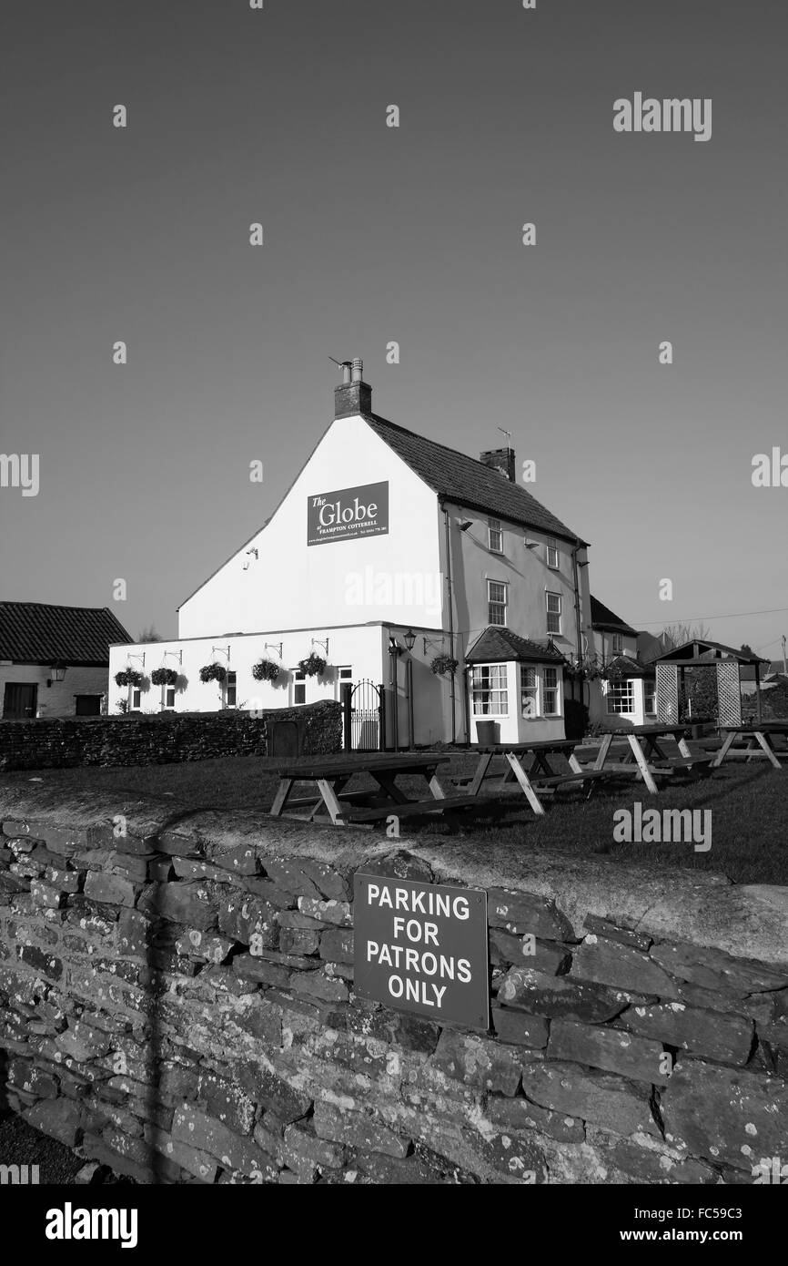 The Globe pub in Frampton Cotterell in South Gloucestershire, England, with empty garden on a bright & cold winters day.Jan 16 Stock Photo