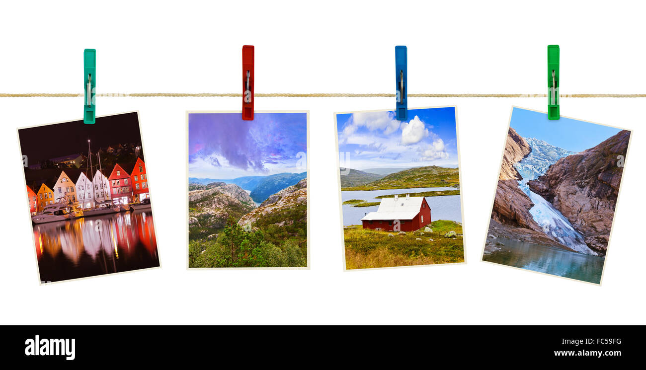 Norway travel photography on clothespins Stock Photo
