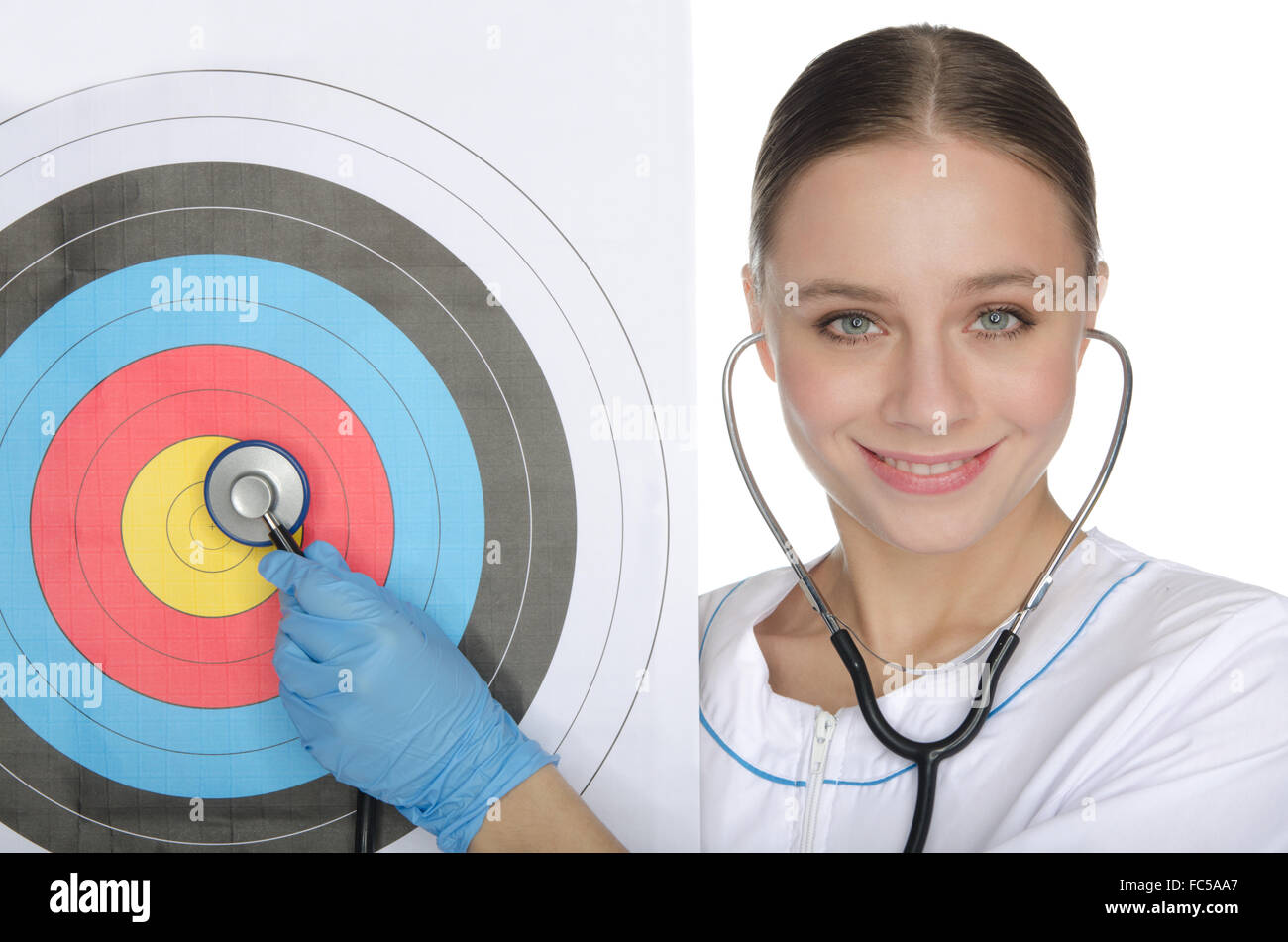 Doctor listens to a stethoscope target Stock Photo Alamy