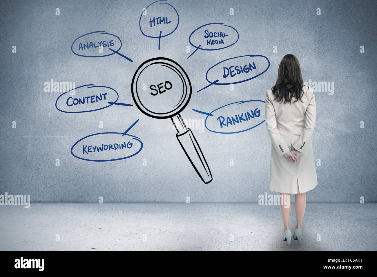Composite image of rear view of businesswoman Stock Photo - Alamy